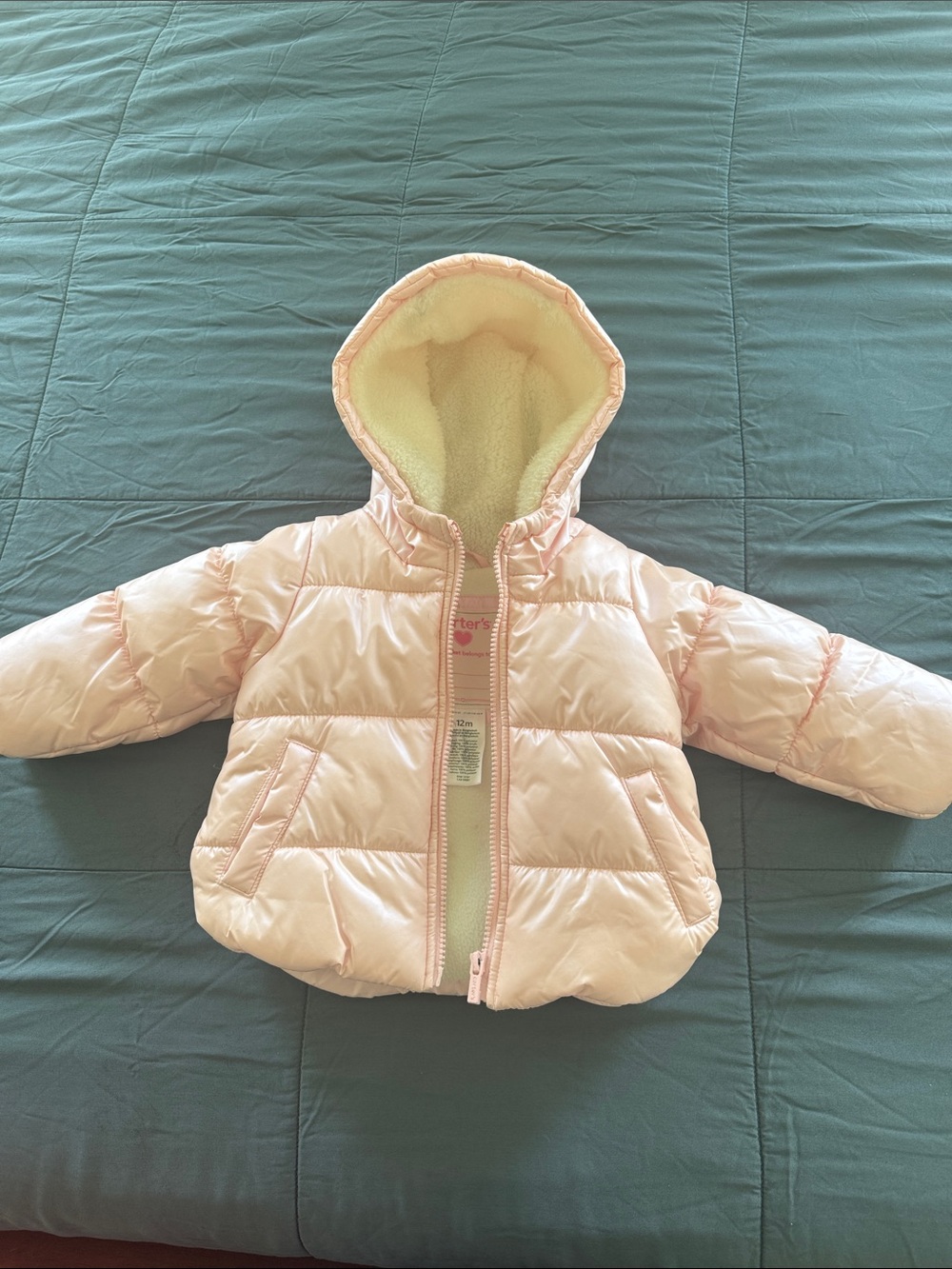 Carter's Baby Pink Quilted Sherpa-Lined Hooded Puffer 12m